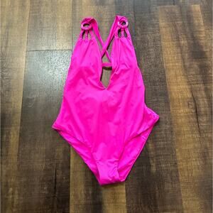 Becca by Rebecca Virtue Skylar Plunge One-Piece Swimsuit Hot Pink Size Medium